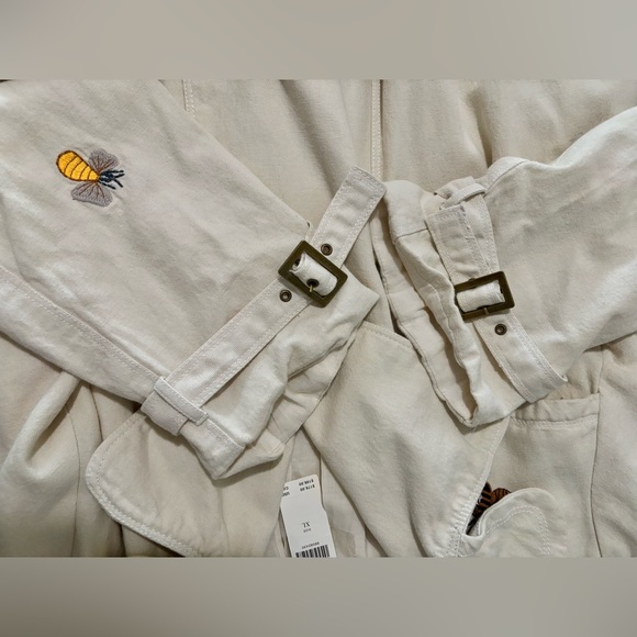 NWT ANTHROPOLOGIE MAEVE Bumble Bee Embroidered TRENCH COAT XL Cream - Picture 5 of 8